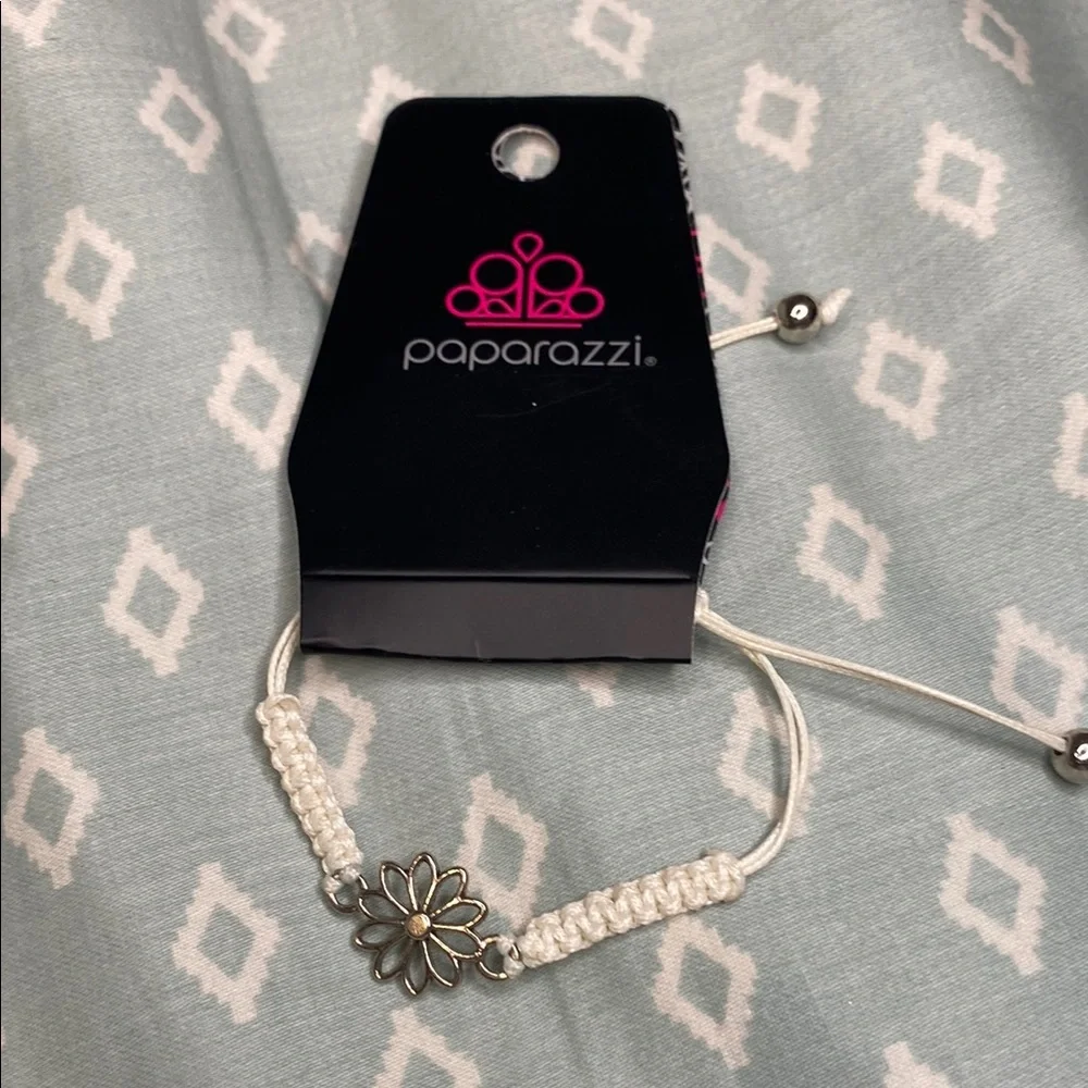 Paparazzi Adjustable White Bracelet with Flower Charm